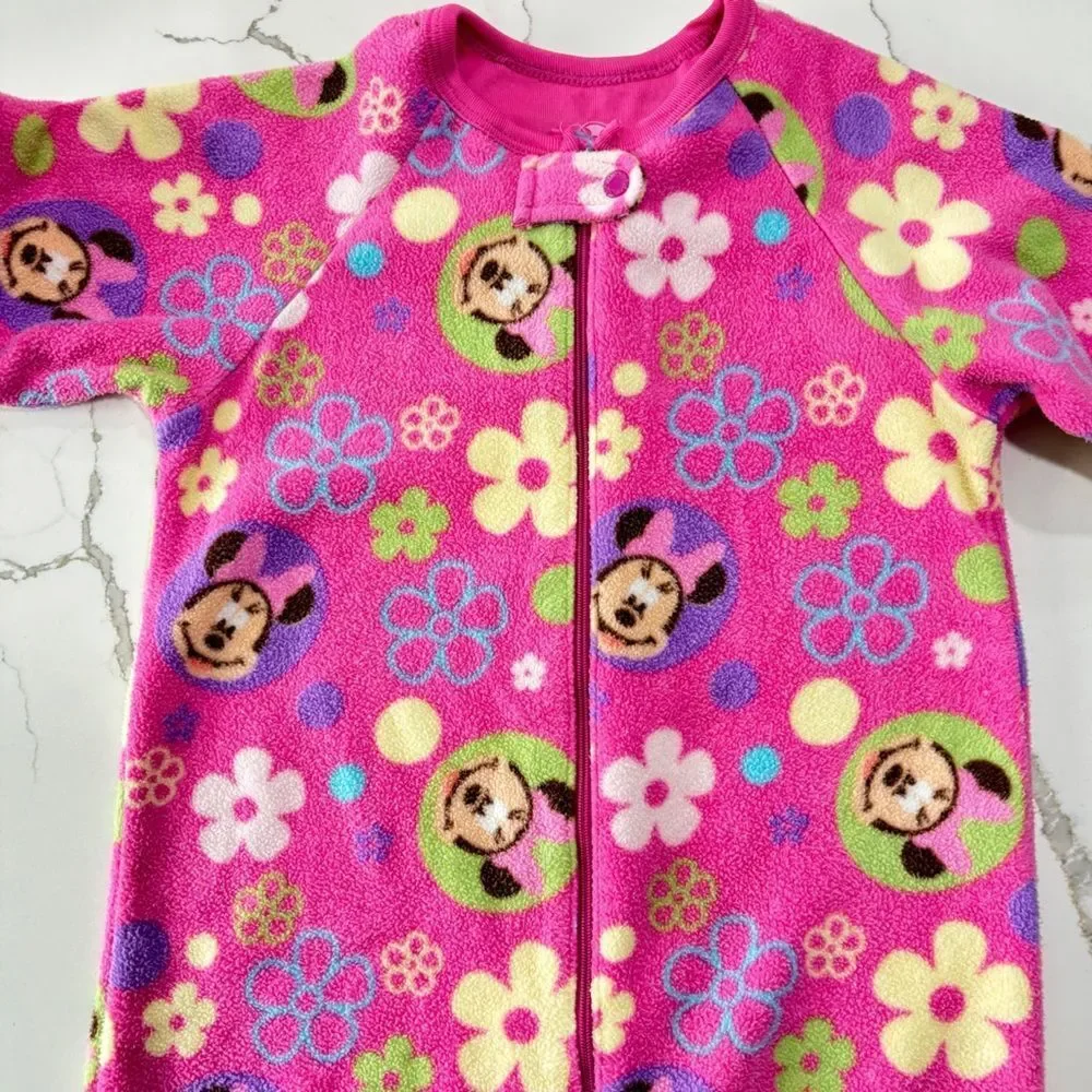 Disney Minnie Mouse Footed Pink Fleece Sleeper Floral Pajamas Footie 1-piece 3T